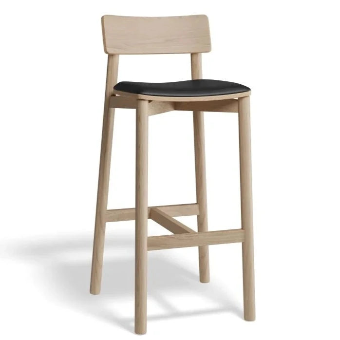 Natural Wooden Black Padded Stool (Available in 2 Sizes)