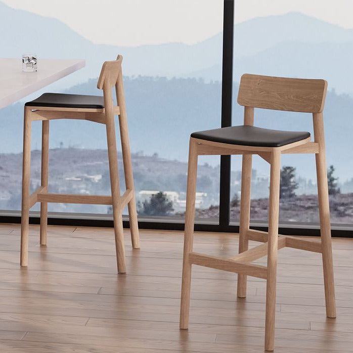 Natural Wooden Black Padded Stool (Available in 2 Sizes)