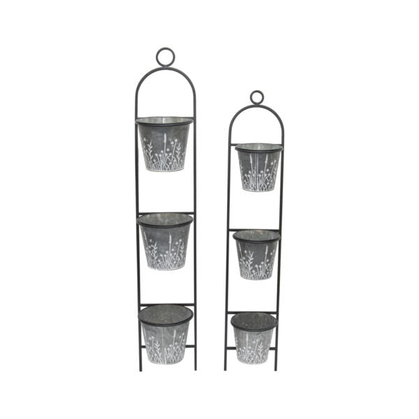 Nested 3 Pot Galvanised Wall Planters Set of 2