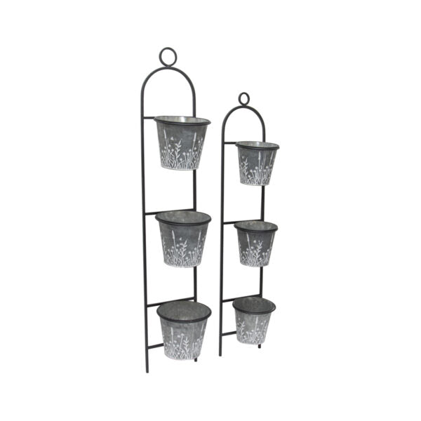 Nested 3 Pot Galvanised Wall Planters Set of 2