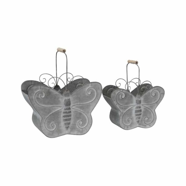 Nested Distressed-Finish Butterfly Outdoor Planters Set Of 2