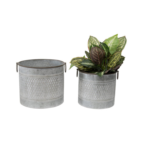 Set Of 2 Nested Galvanised Chicken-Wire Look Planter Pots