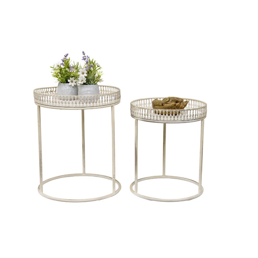 Set of 2 Nested Martinique Outdoor Side Tables Plant Pot Stands