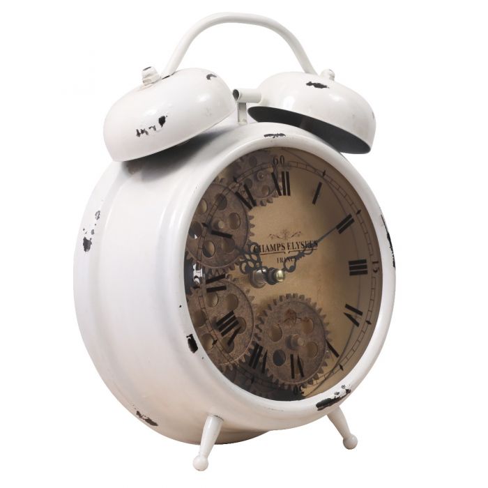 Newton Bell Exposed Gear Movement Bedside Clock - White