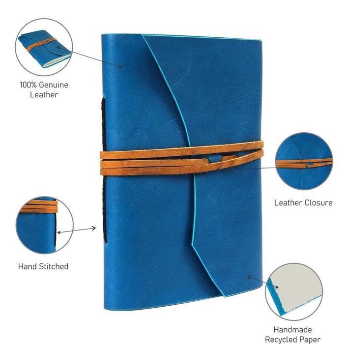 Nomad's Nostalgia Leather Journal with  Brown Belt Lock - Blue