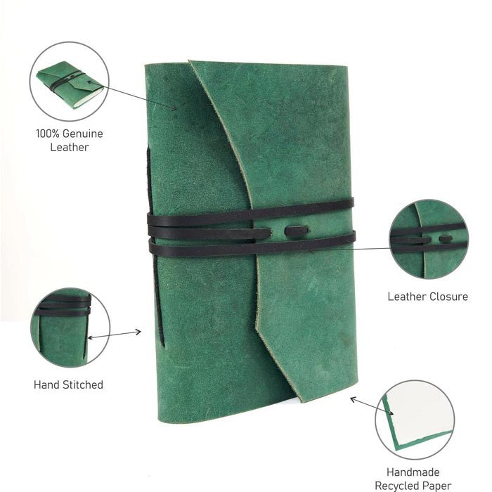 Nomad's Nostalgia Leather Journal with  Brown Belt Lock - Green