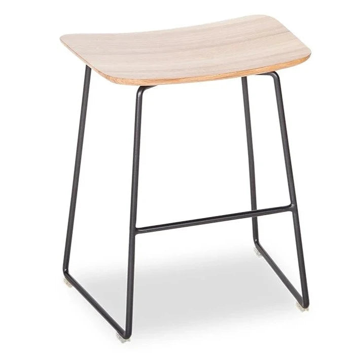 Oak Seat Steel Base Low Stool 46cms (Available in 2 Colors)