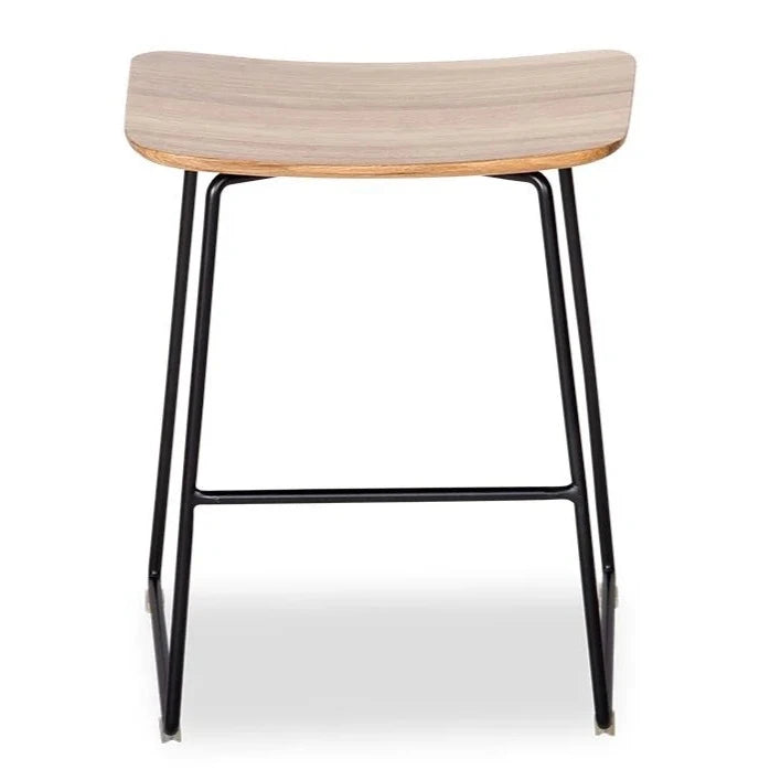 Oak Seat Steel Base Low Stool 46cms (Available in 2 Colors)