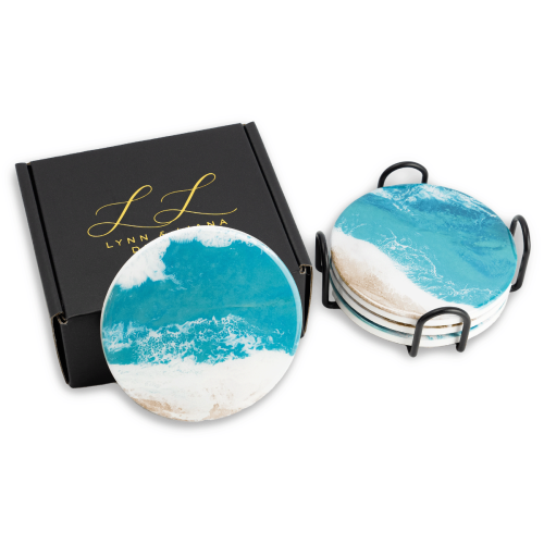 Ocean-Inspired Ceramic Resin Coasters - Set of 4