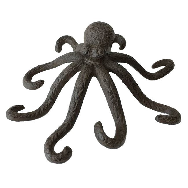 Octopus Cast Iron Wall Hanging 6 Hooks - Antique Rust