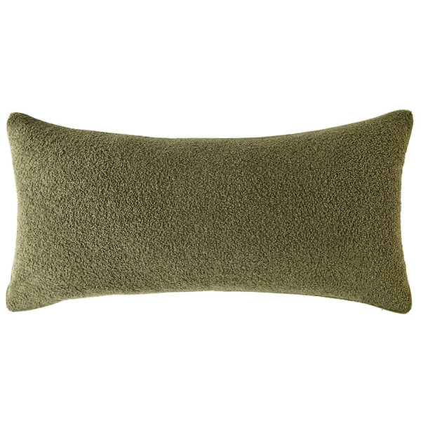 Olive Green Boucle Cushion with Feather Insert - 80x40cms