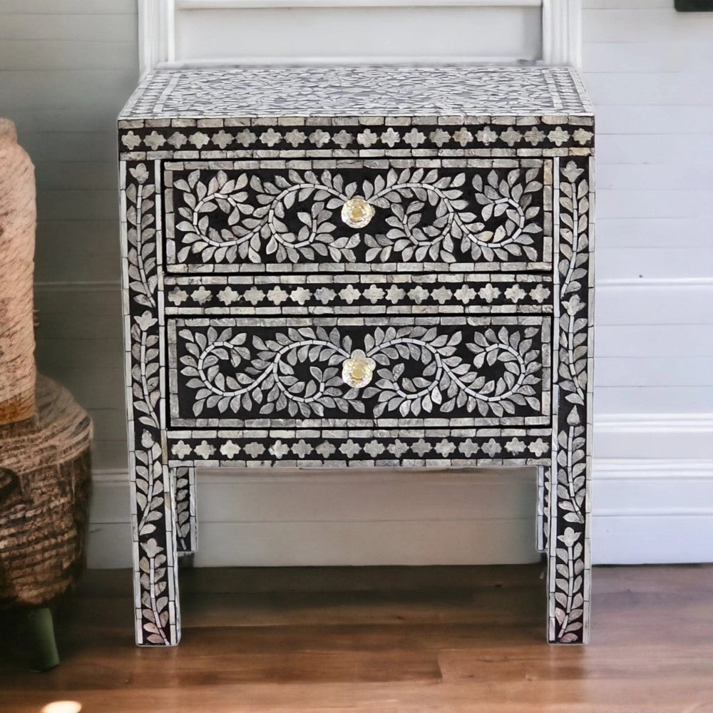 Opulent Mother of Pearl 2 Drawers Bedside Table