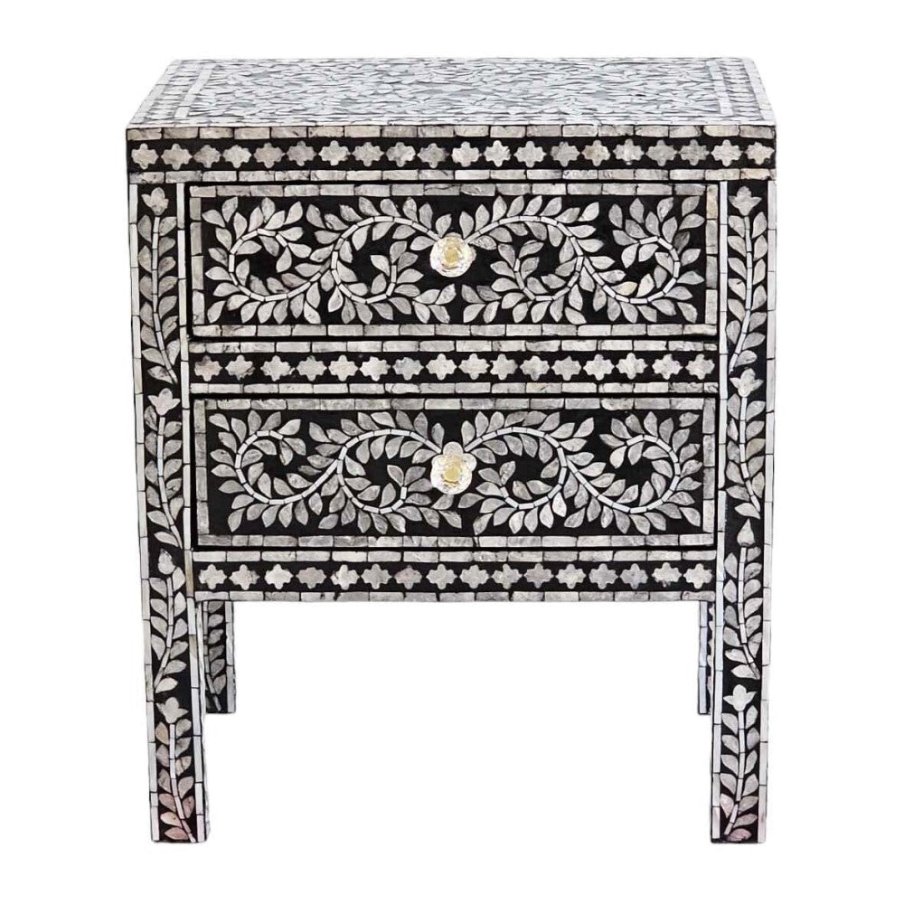 Opulent Mother of Pearl 2 Drawers Bedside Table