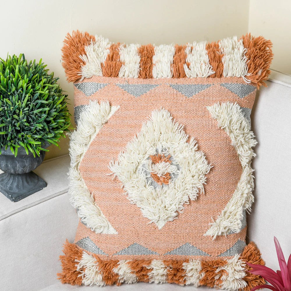 Orange Shaggy Moroccan Hand Tufted Pillow Cover 50 x 50cms