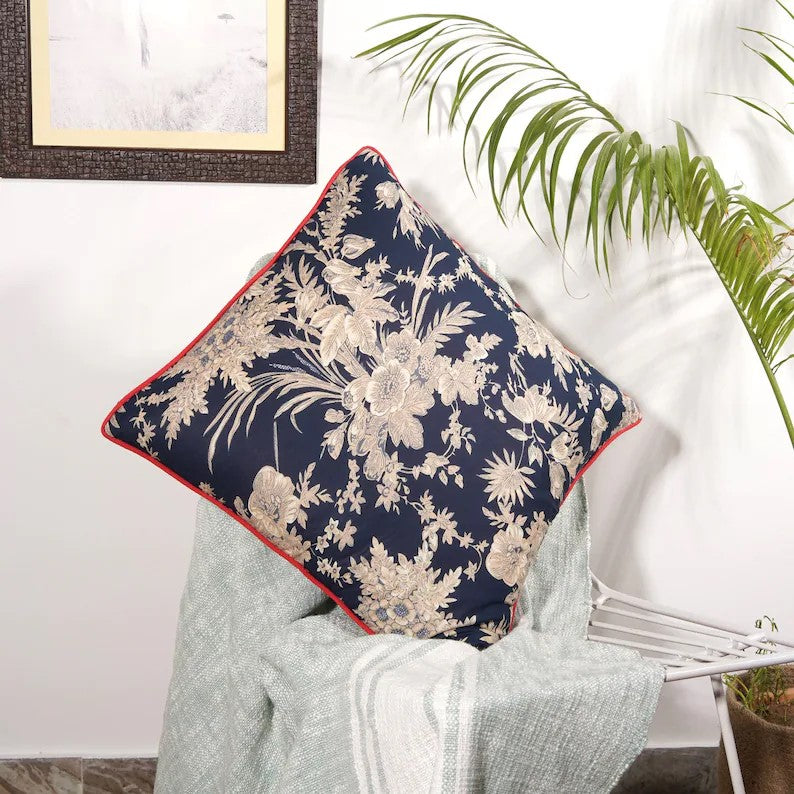 Orchid Overture Cotton Cushion Cover 50 x 50cms - Navy Blue