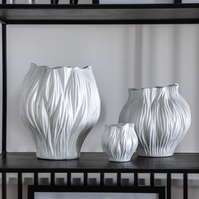 Organic Shape Ceramic Vase with Artful White Glaze (Available in 3 Sizes)