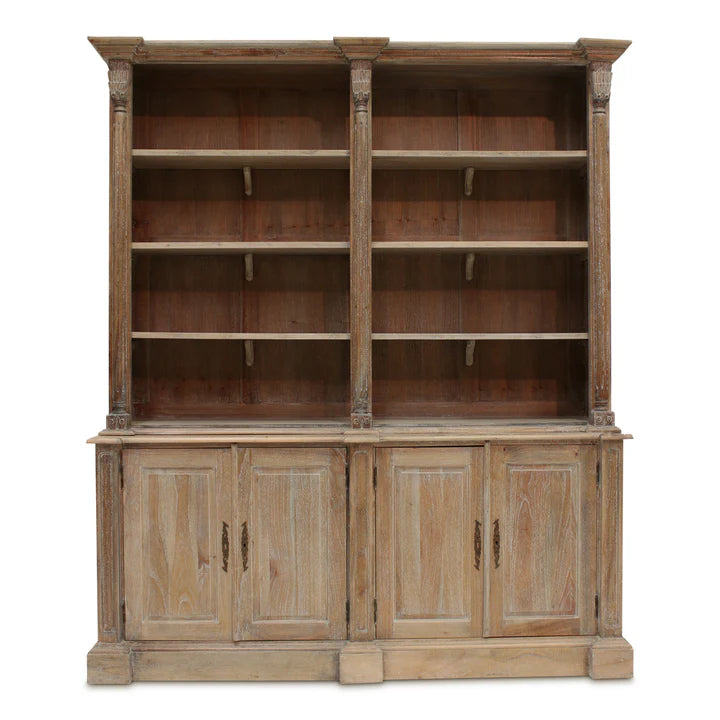 Ornate Georgian Wooden Bookcase - Weathered Oak