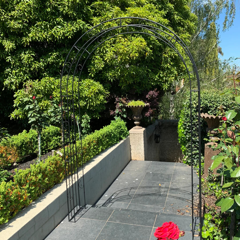 Ornate Iron Garden Arch Gateway - Rust