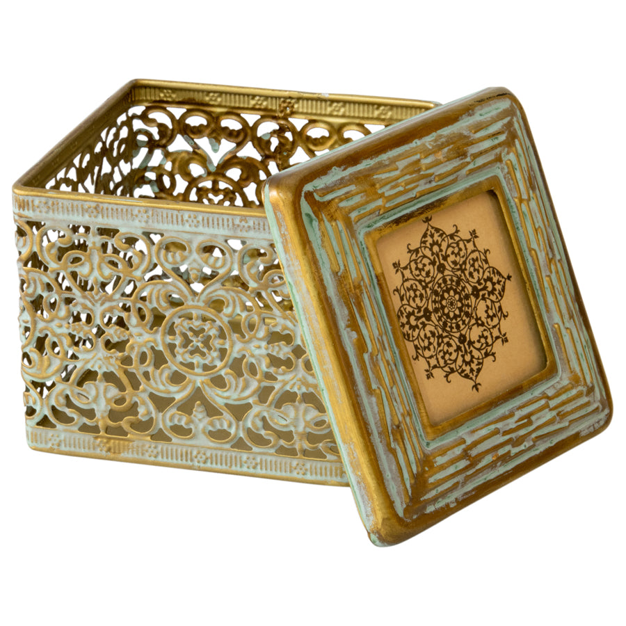 Ornate Square Trinket Box with Photo Lid - 11x11x9cms