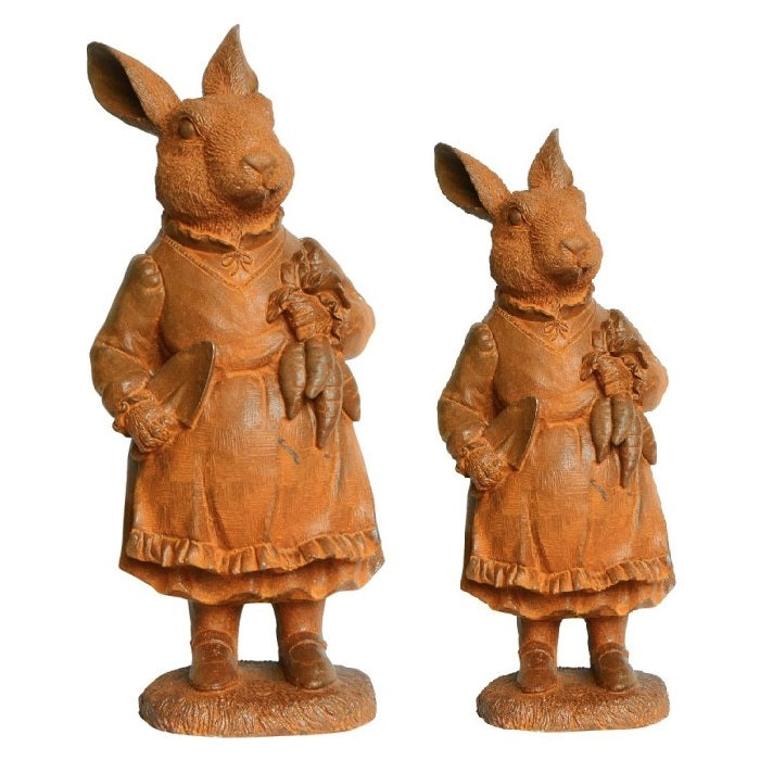 Outdoor Cast Iron Gardening Mother Rabbit Statue (Available in 2 Sizes)