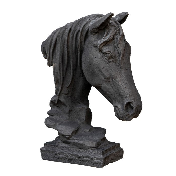 Outdoor Cast Iron Horse Head Down Garden Statue - Black