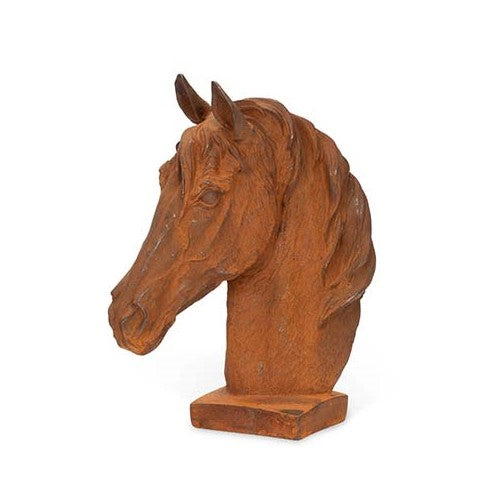 Outdoor Cast Iron Horse Head Garden Statue - Rusty Finish