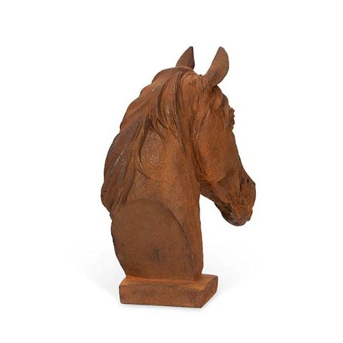 Outdoor Cast Iron Horse Head Garden Statue - Rusty Finish