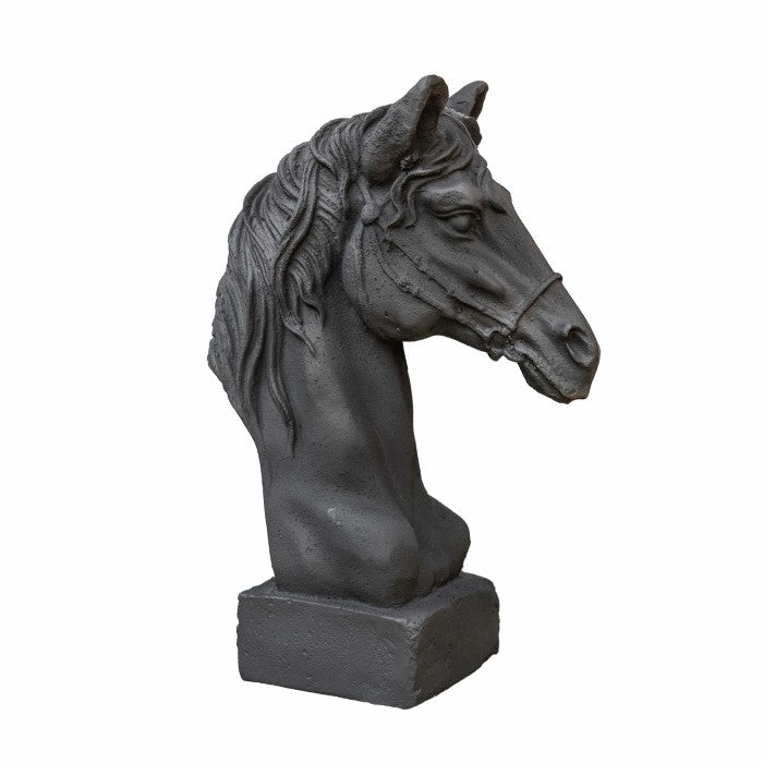 Outdoor Cast Iron Horse Head Up Garden Statue - Black