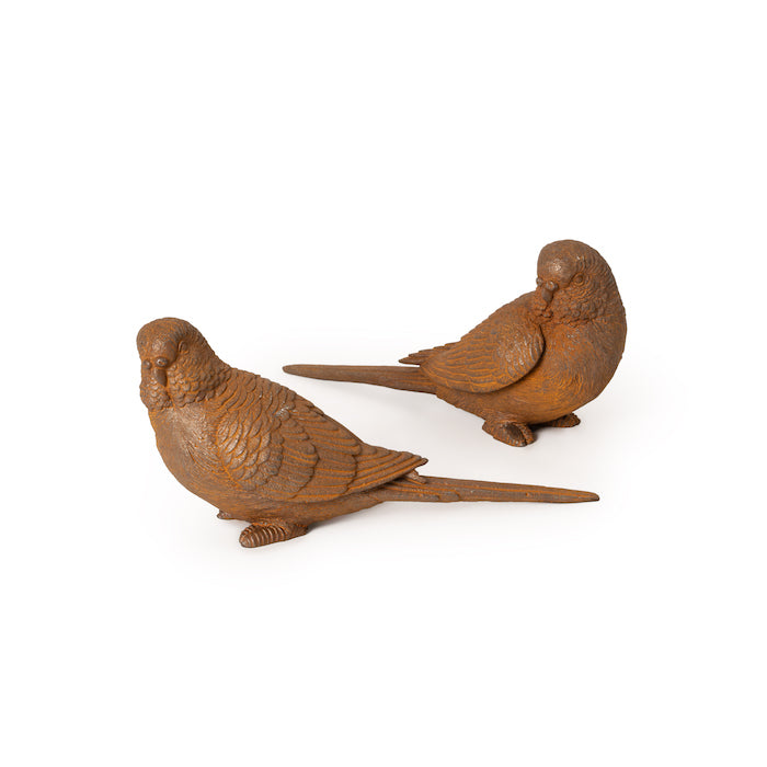 Outdoor Cast Iron Set Of 2 Budgie Statues