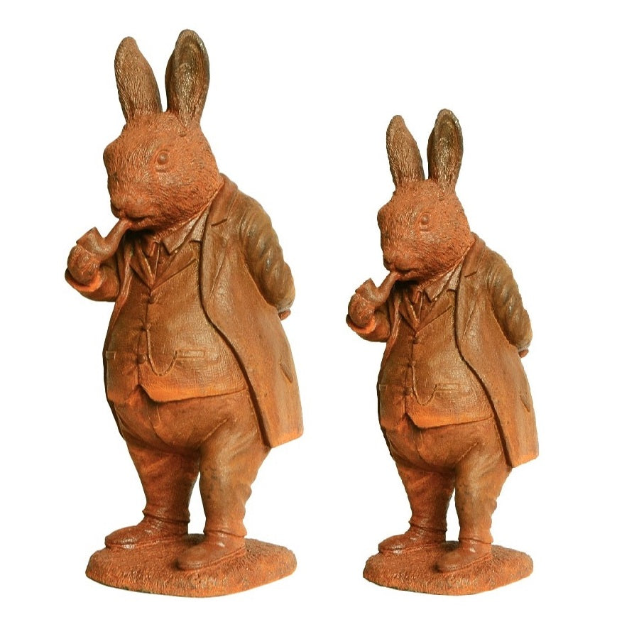 Outdoor Cast Iron Smoking Rabbit Statue (Available in 2 Sizes)