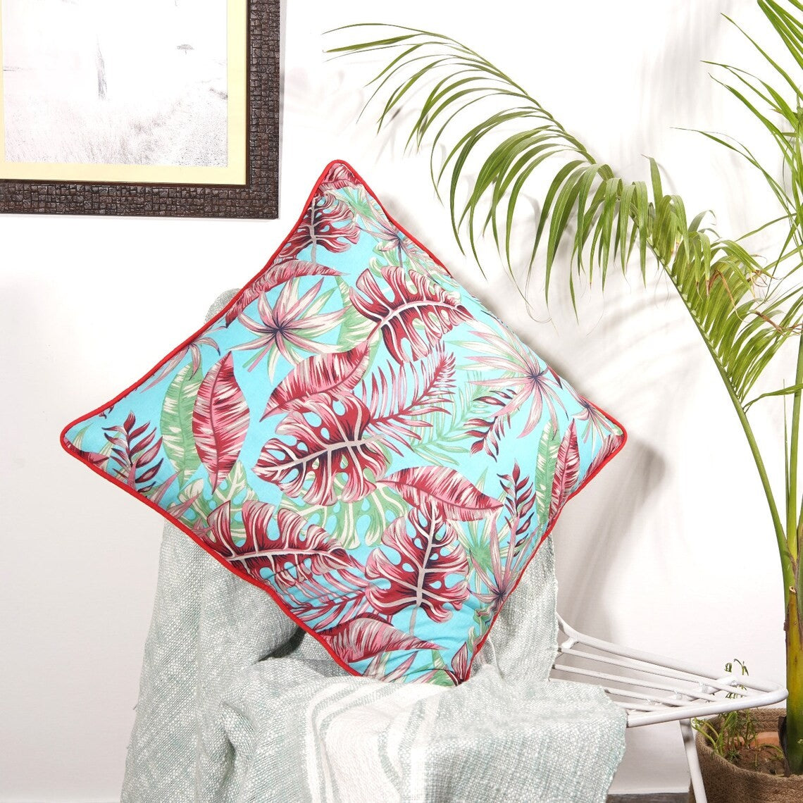 Palm leaf Inspired Cotton Cushion Cover 50 x 50cms