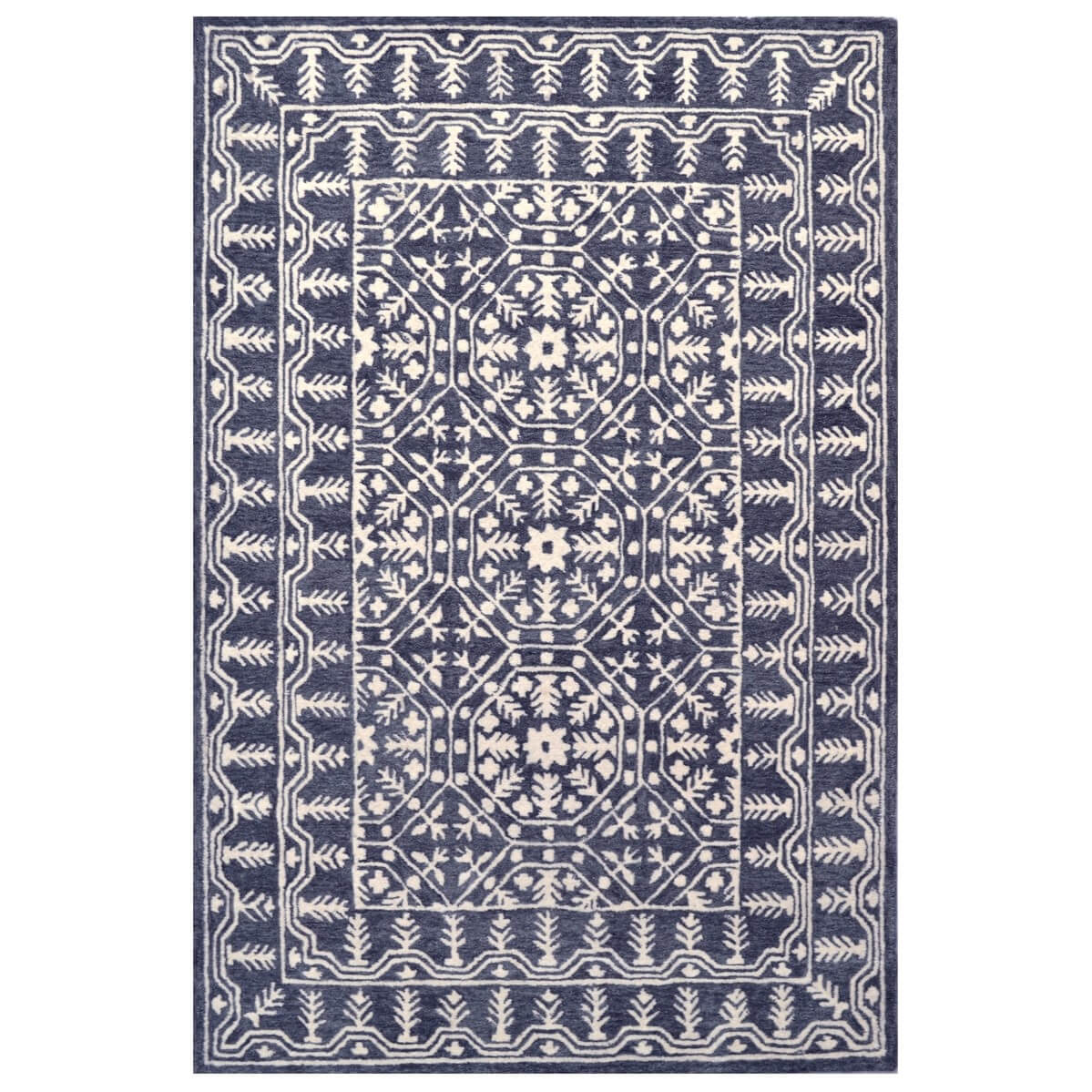 Patchwork Design Woolen Rug - Charcoal (Available in 3 Sizes)