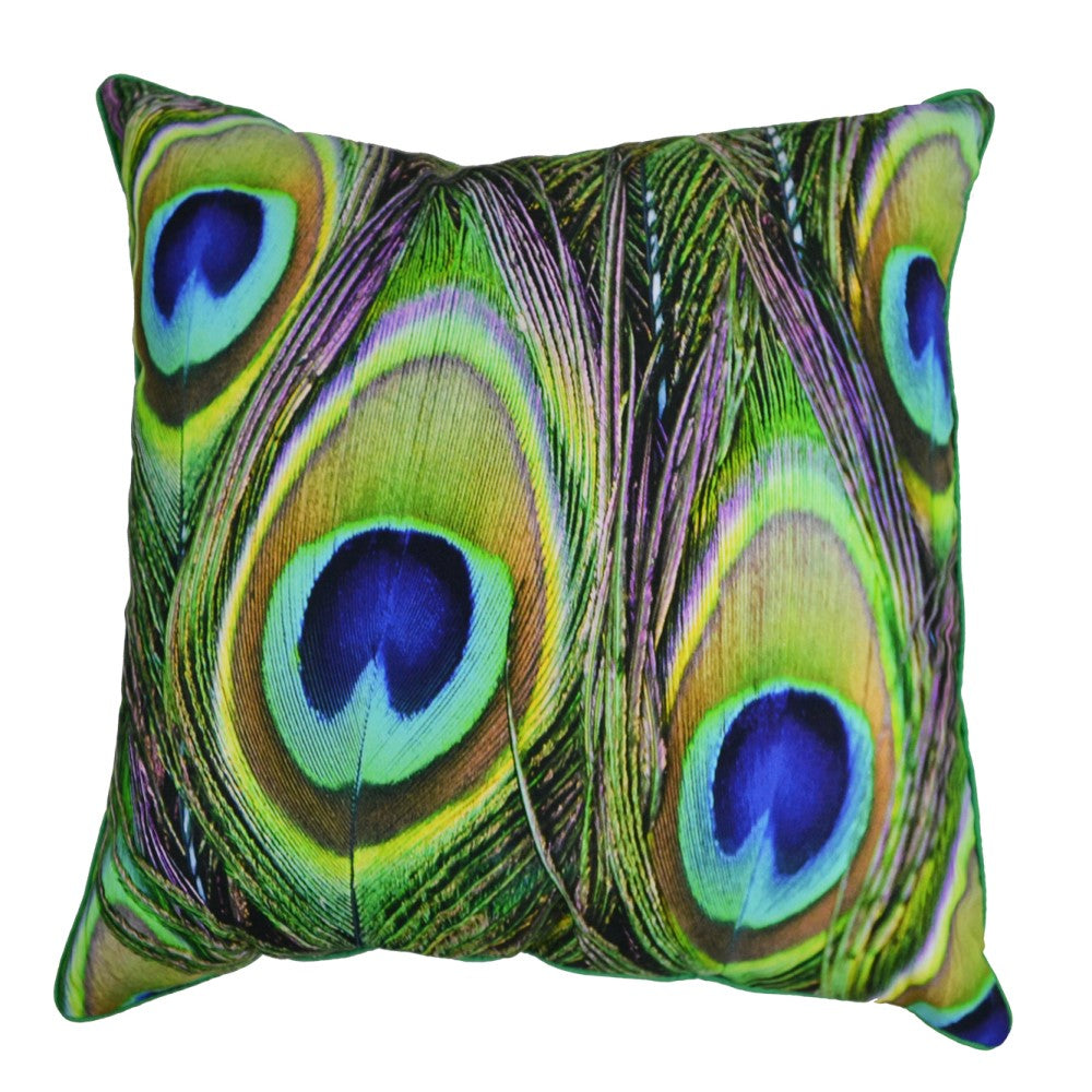 Peacock Feathered Cushion With Recycled Fill 45 X 45cms