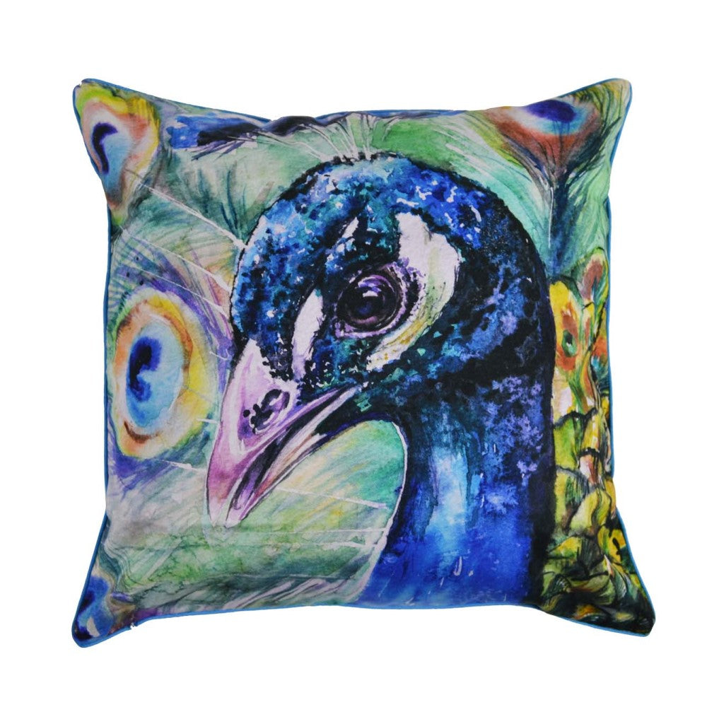 Peacock Head Cushion With Recycled Fill 45 X 45cms