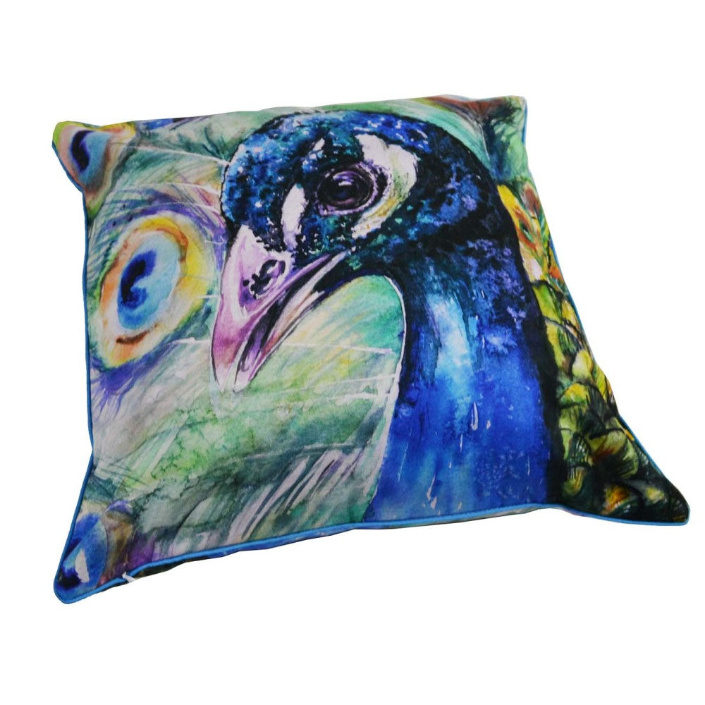 Peacock Head Cushion With Recycled Fill 45 X 45cms