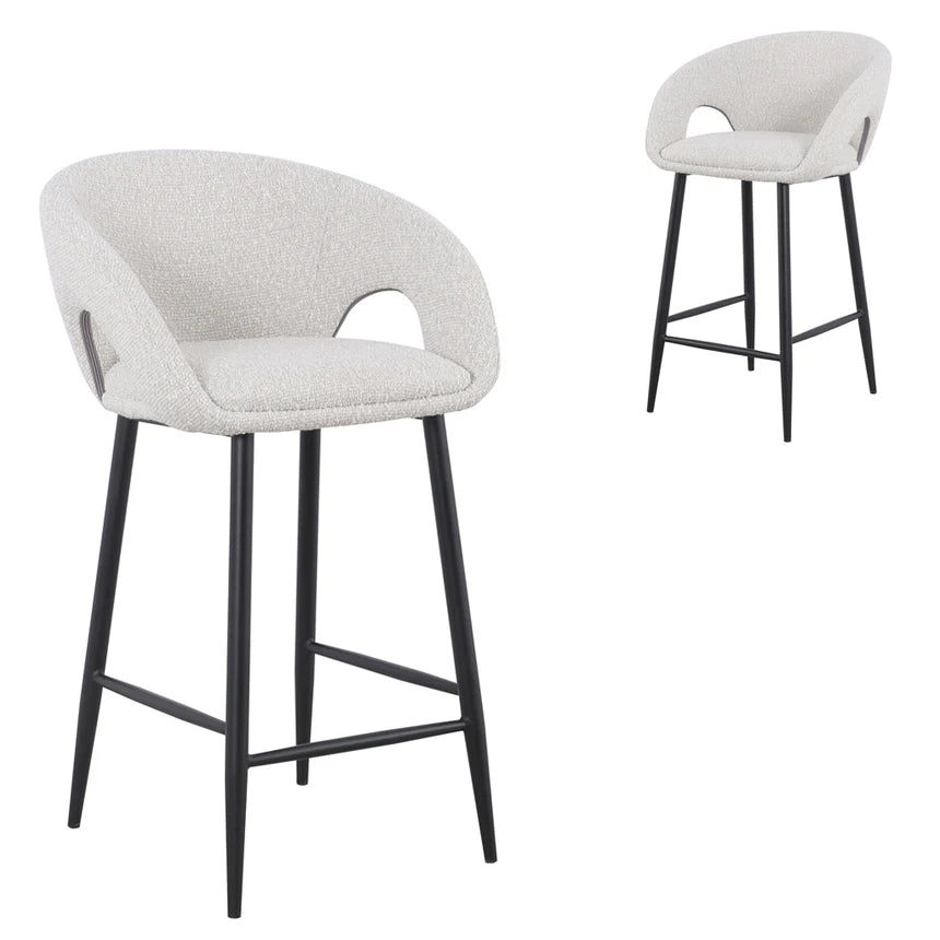 Industrial Style Bar Stool - Pearl Grey Boucle (Set of 2)