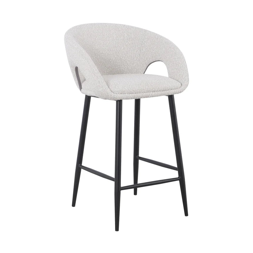 Industrial Style Bar Stool - Pearl Grey Boucle (Set of 2)