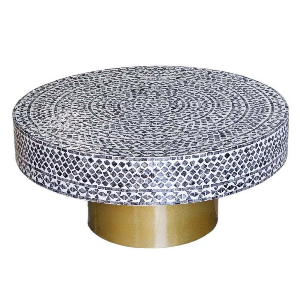 White & Black Pearlescent Gold Base Round Coffee Table