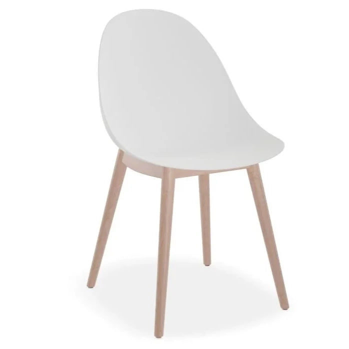 Pebble Essence White Shell Seat Wooden Legs Dining Chair