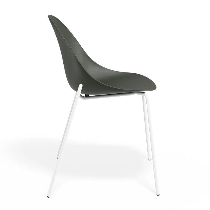 Pebble Seat 4 Post Stackable Chair White Base - Olive Green