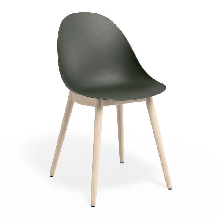 Pebble Seat Natural Beechwood Base Chair - Olive Green