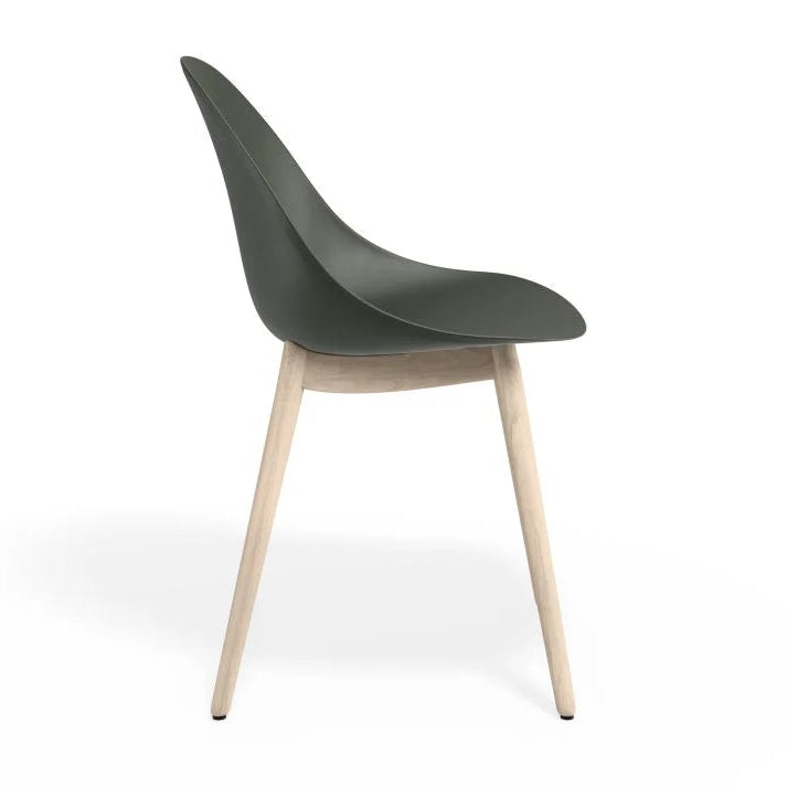 Pebble Seat Natural Beechwood Base Chair - Olive Green