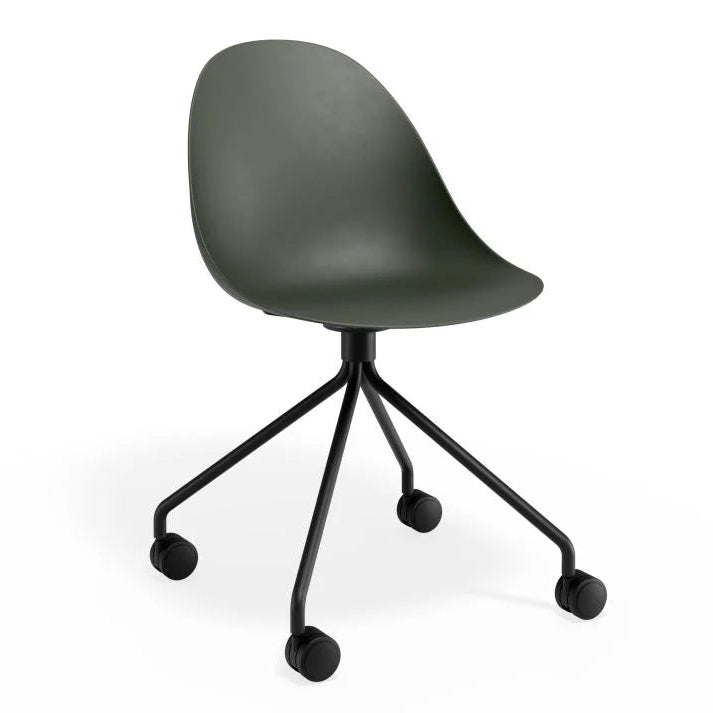 Pebble Seat Pyramid Fixed Base Chair with Castors - Olive Green