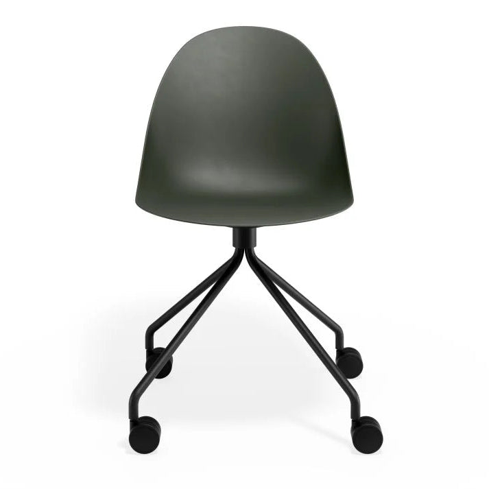 Pebble Seat Pyramid Fixed Base Chair with Castors - Olive Green