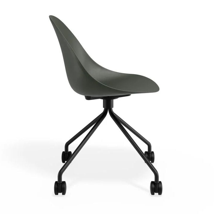 Pebble Seat Pyramid Fixed Base Chair with Castors - Olive Green