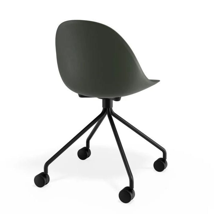 Pebble Seat Pyramid Fixed Base Chair with Castors - Olive Green