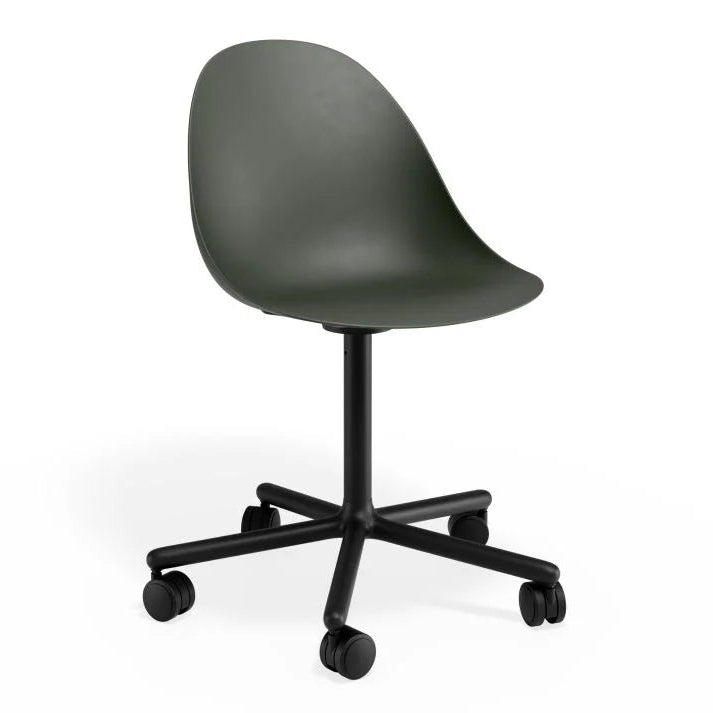 Pebble Seat Swivel Base Chair with Castors - Olive Green