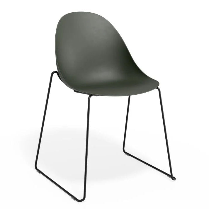 Pebble Sled Stackable Black Base Chair - Olive Green