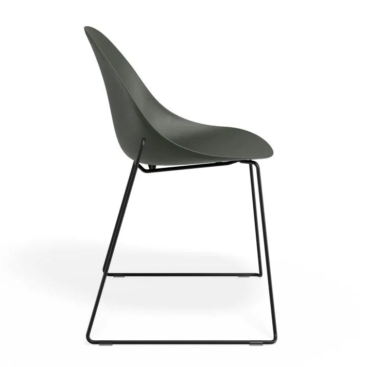 Pebble Sled Stackable Black Base Chair - Olive Green