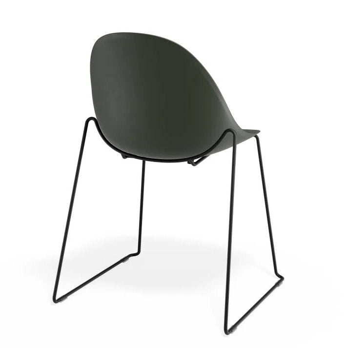 Pebble Sled Stackable Black Base Chair - Olive Green